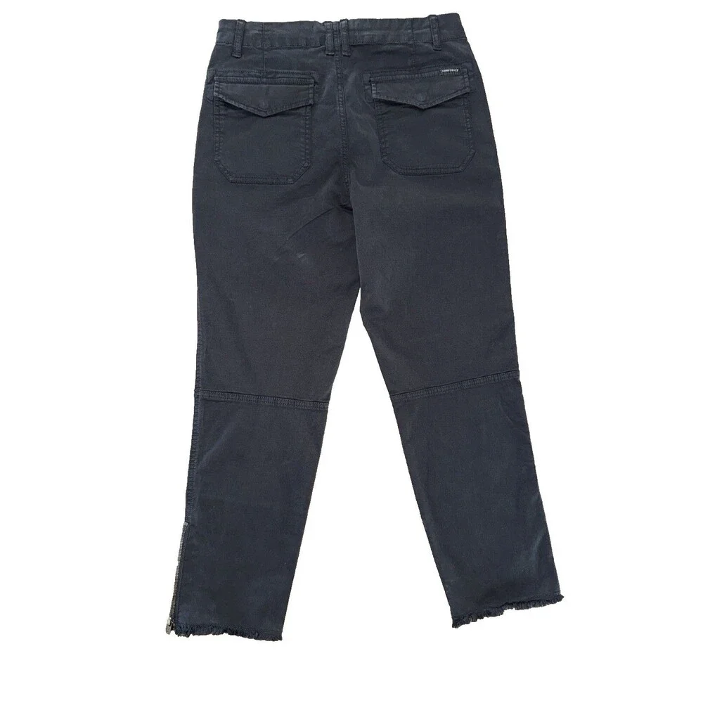 Sanctuary Black Cargo Pants Frayed Hem Zip Utility Stretch Mid Rise Ankle 28 NWT